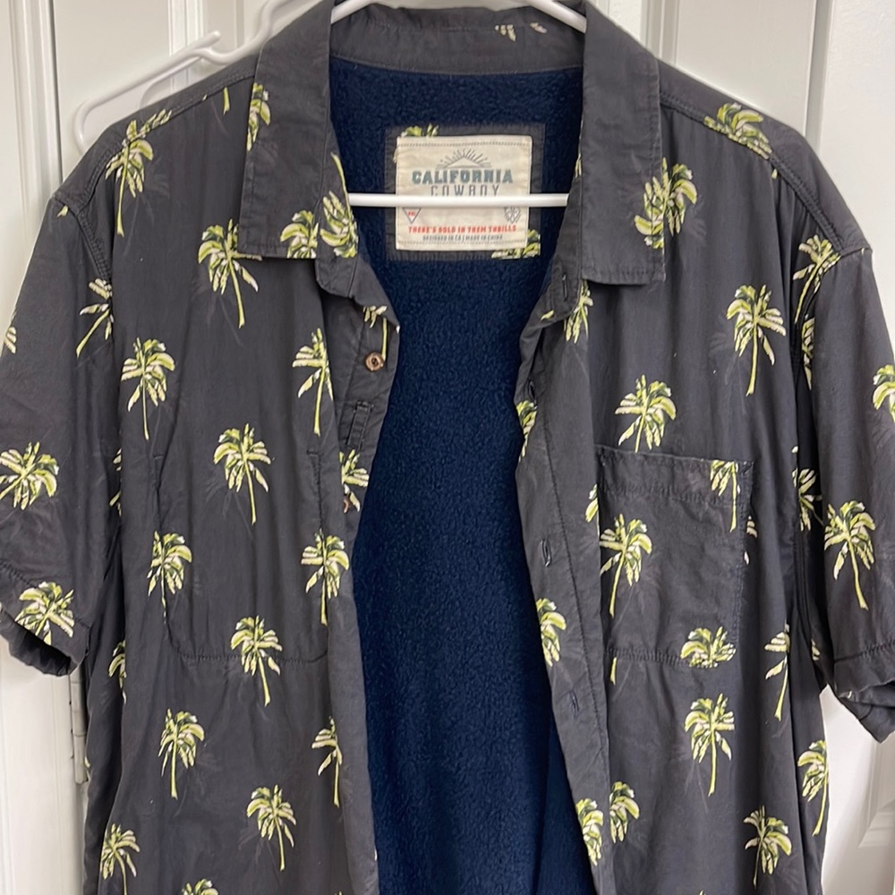 California cowboy Highwater terry cloth lined Hawaiian shirt size XL black
